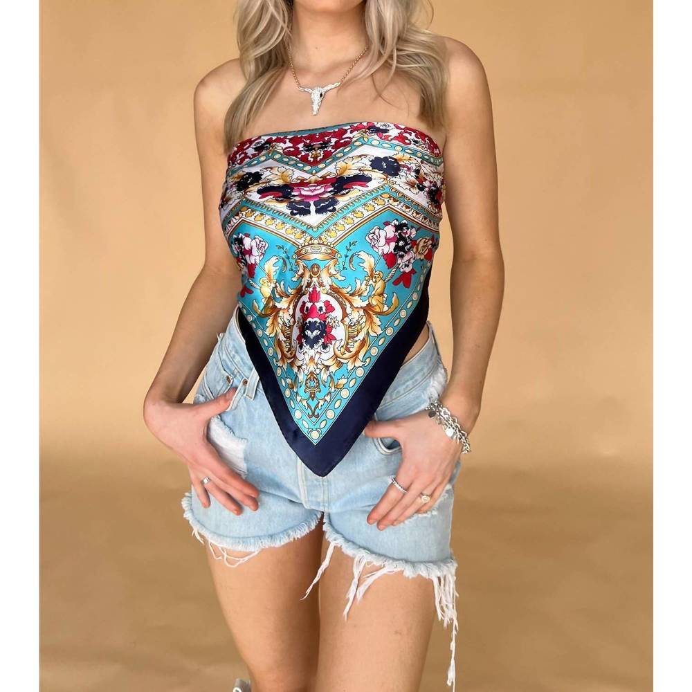 NEW MAGIC dayum baby scarf top in navy multi